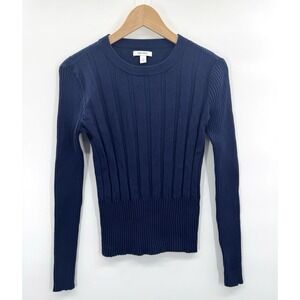 Nine West Womens Medium Sweater Y2K Crew Neck Ribbed Knit Cottagecore Nautical